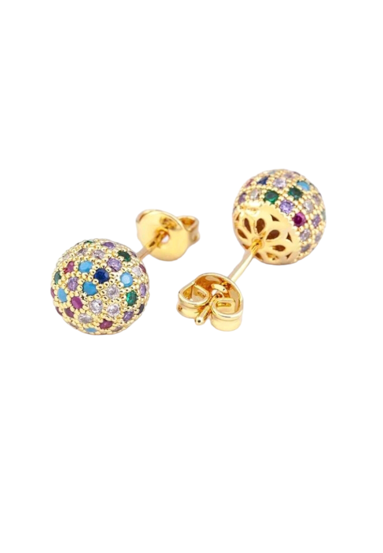 Cubic Zirconia-adorned stud earrings with a stylish ball design. These earrings showcase a gleaming ball adorned with sparkling Cubic Zirconia, combining sophistication and brilliance in a timeless accessory.