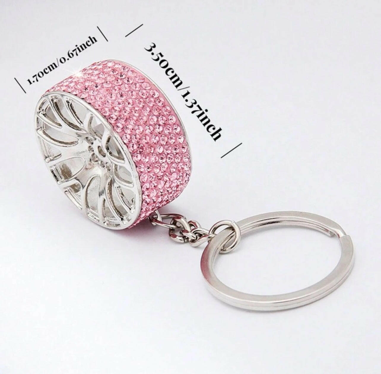 Pink Car Wheel Shaped Keychain