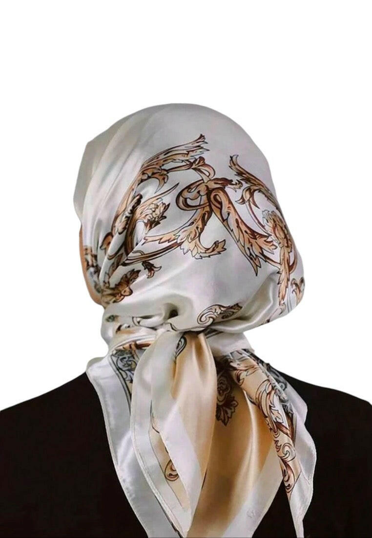 Beige Vintage Printed Bandana Scarf