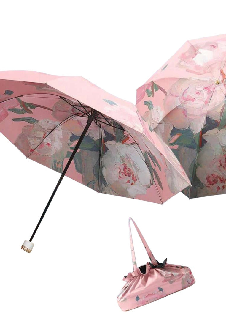 Pink Double-Layer Printed Flower Umbrella