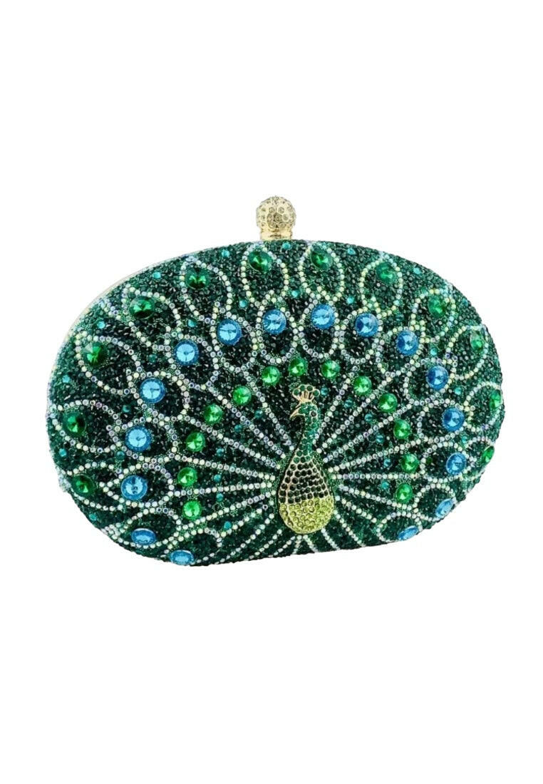Green Rhinestone Peacock Decor Clutch Bags