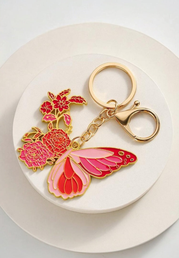 Pink Floral Butterfly Keychain