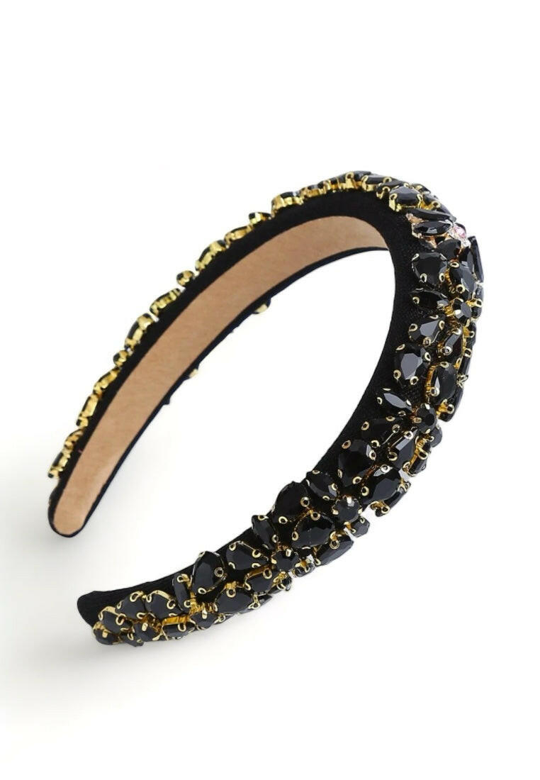 Black Baroque Style Gemstone Decorated Deluxe Headband