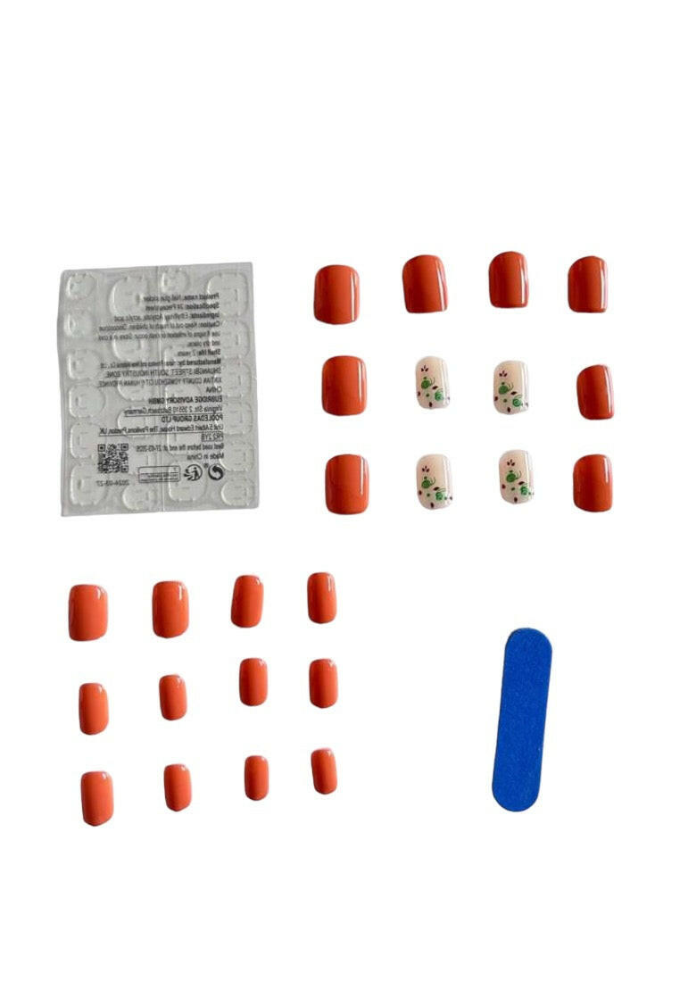 24 Pieces/Set Short Style Square Orange Fresh Small Flower Fake Nails