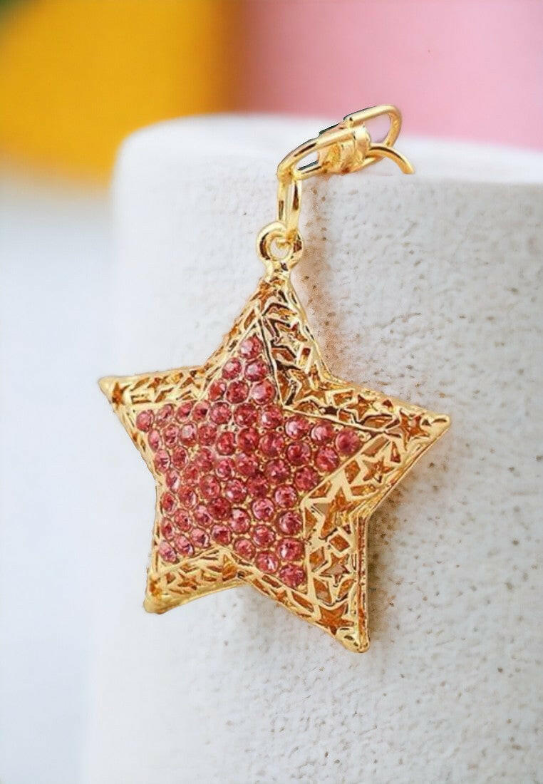 Pink Rhinestone Star Keychain