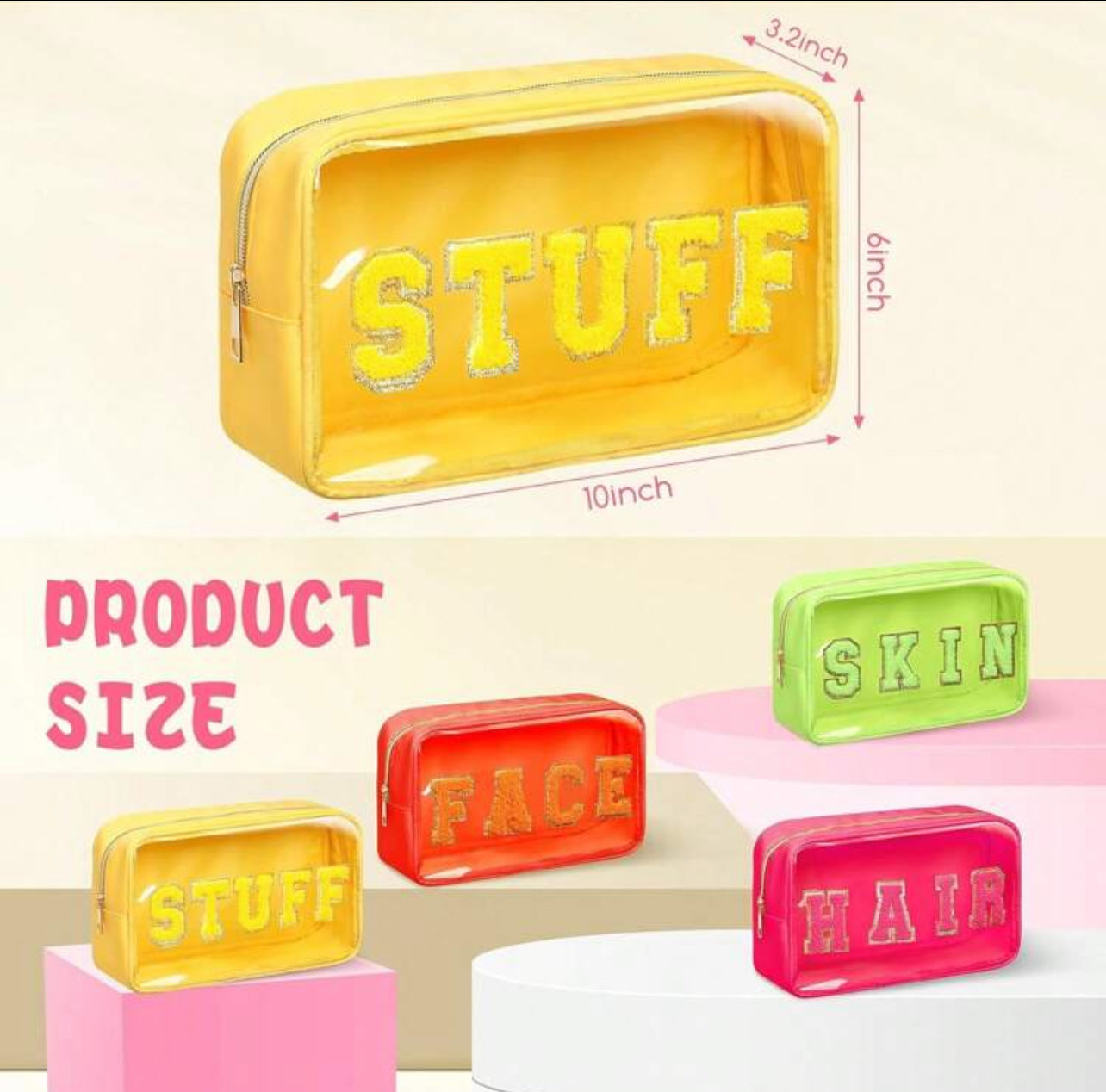 Set Of 4 Waterproof Transparent Cosmetic Bag