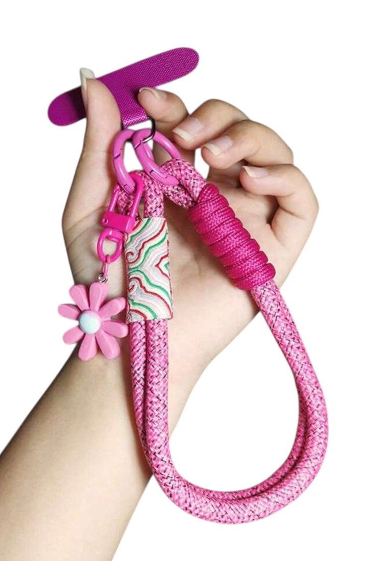 Woven Strap And Daisy Details Wristband Phone Lanyard
