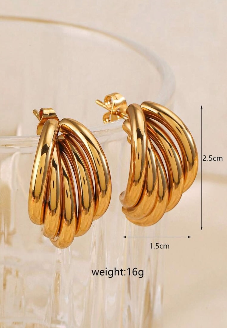 Stainless Steel Multi-Layer Line Design Stud Earrings