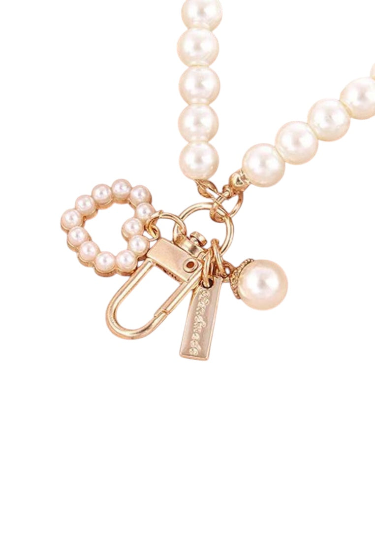Faux Pearl Phone Wrist Strap With Cute Shell Heart
