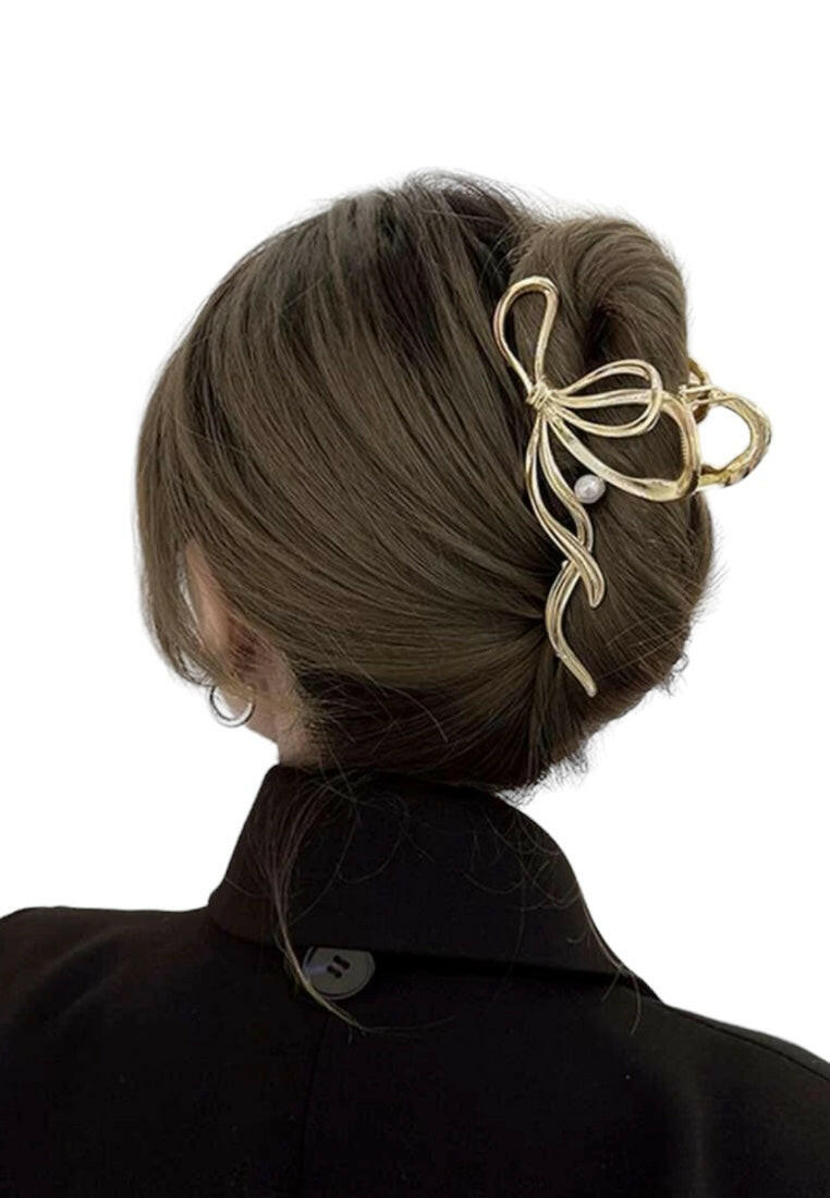 Bow & Faux Pearl Design Hair Claw