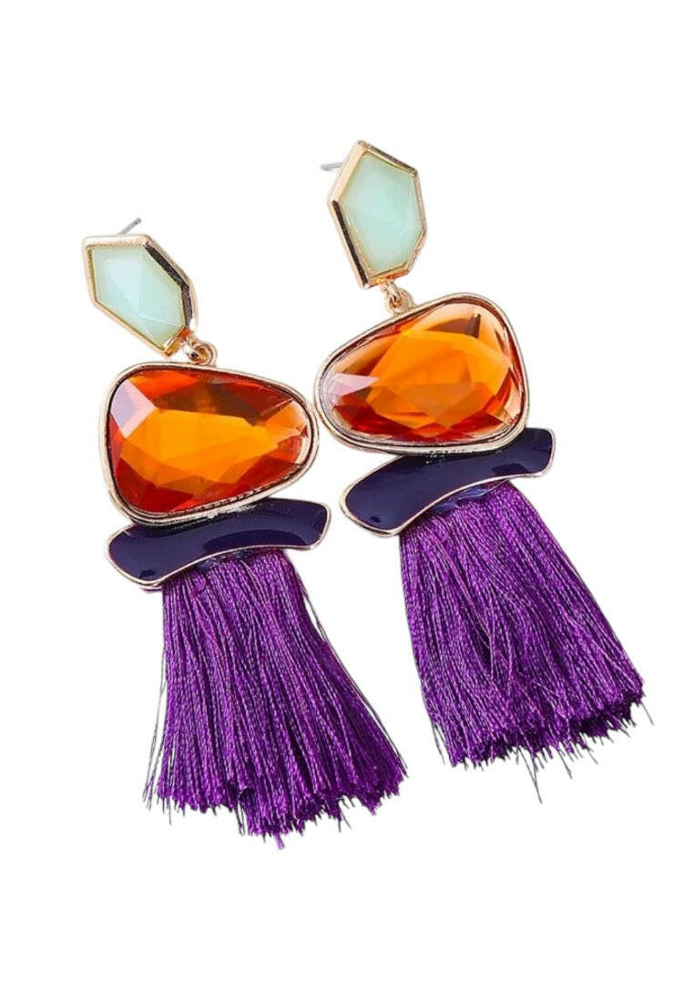 Purple Resin Tassel Earrings