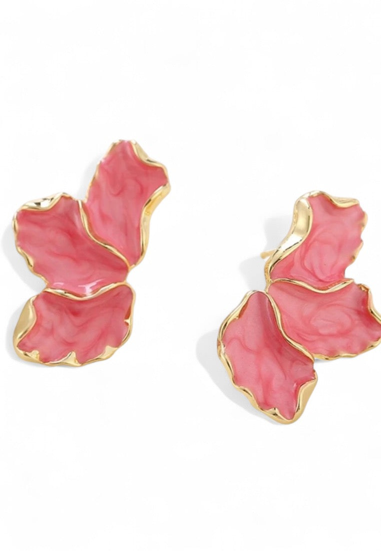 Pink Leaf Shaped Stud Earrings