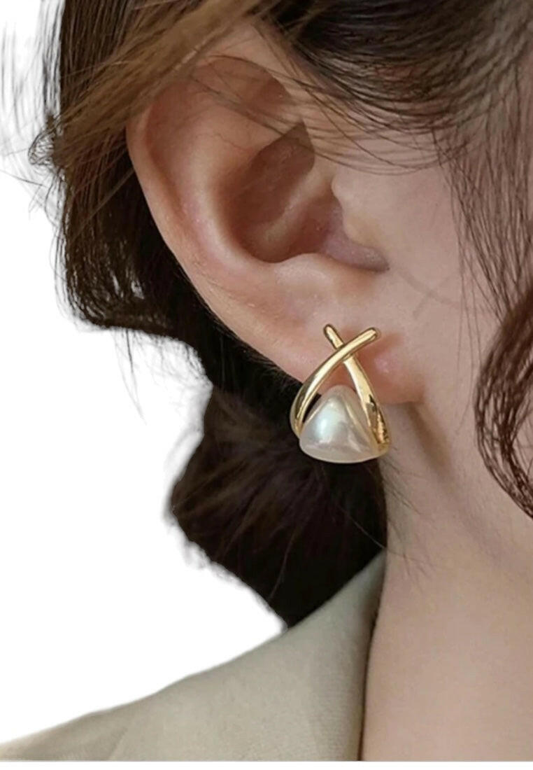 Pearl Triangle Stud Earrings