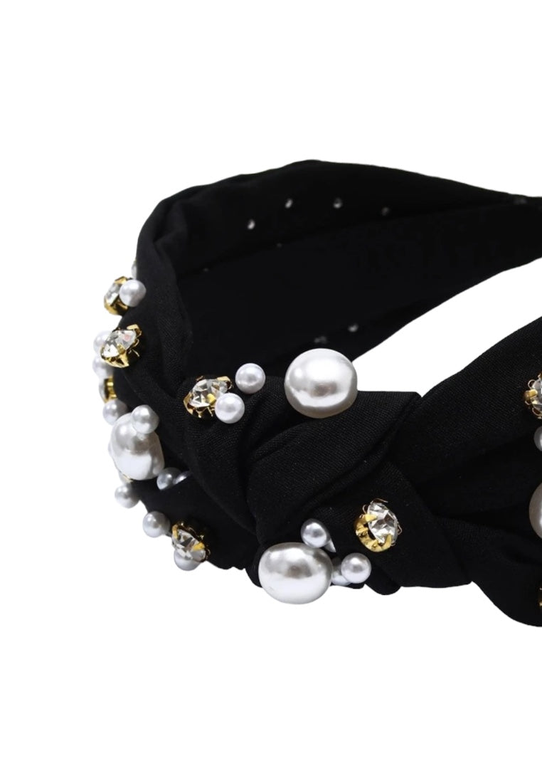 Black Faux Pearl & Rhinestone Headband
