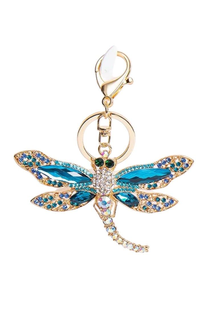 Blue Rhinestone Inlaid Hollow Dragonfly Keychain