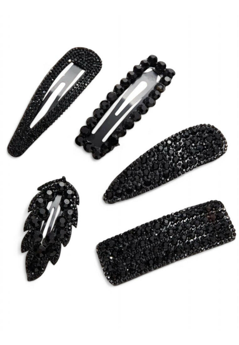 5pcs Black Rhinestone Decor Hair Clip
