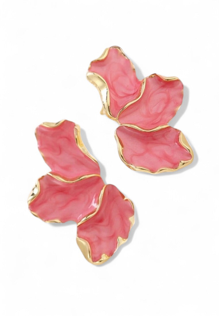 Pink Leaf Shaped Stud Earrings