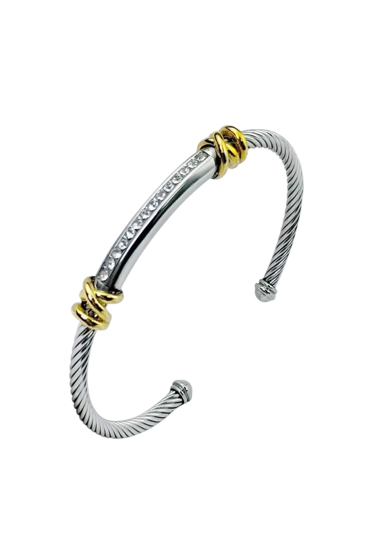 Adjustable Cubic Zirconia Stainless Steel Double Twist Cable Bangle Bracelet