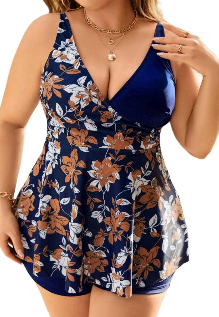Plus Size Plant Print  Swimwear