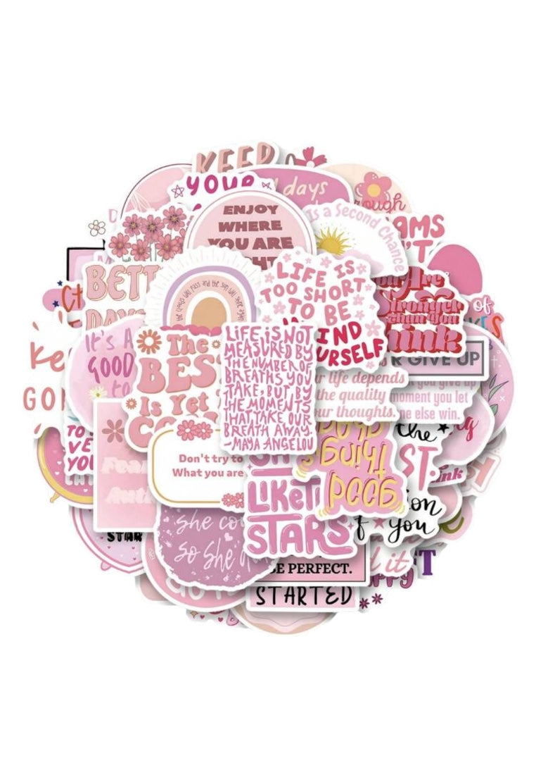50pcs Pink Motivational Phrase Stickers