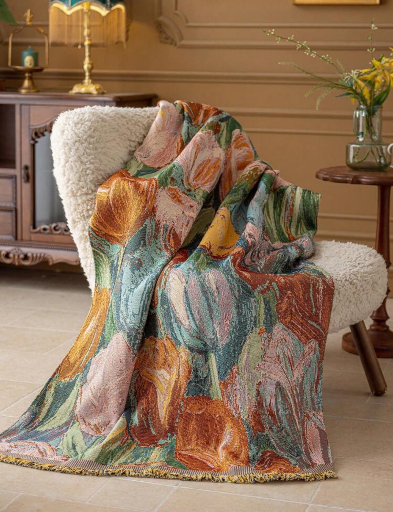 Multipurpose Throw Blanket/Sofa Cover With Tasseled Edges
