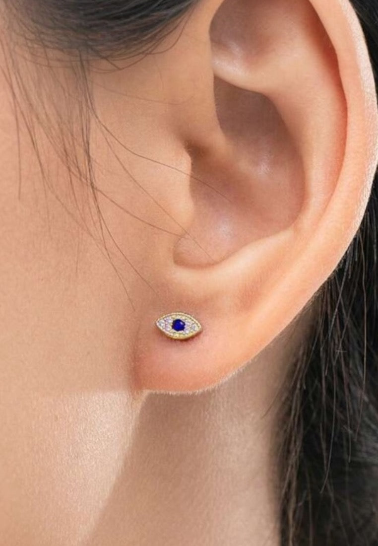 925 Sterling Silver Cubic Zirconia Blue Eye Design Earrings