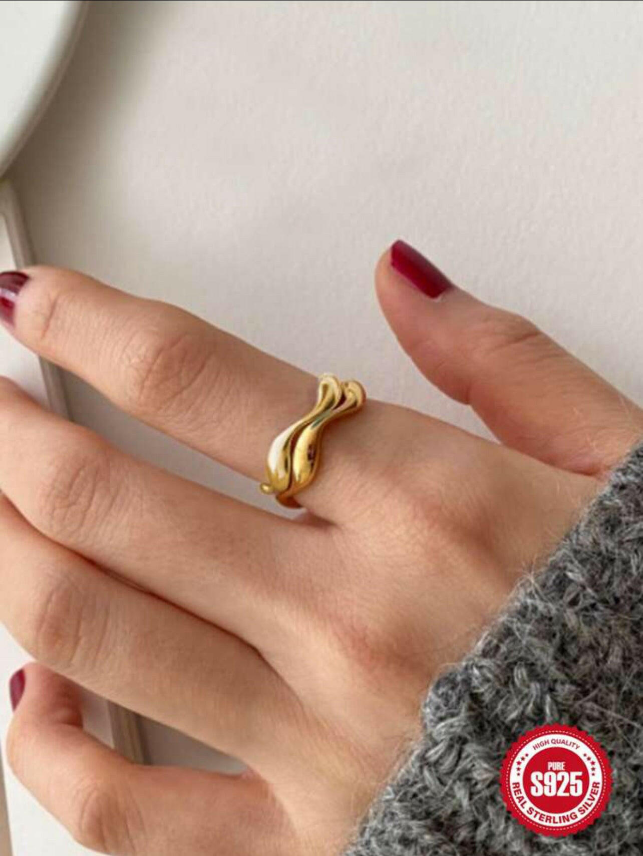 1pc 925 Sterling Silver Simple Curve Ring