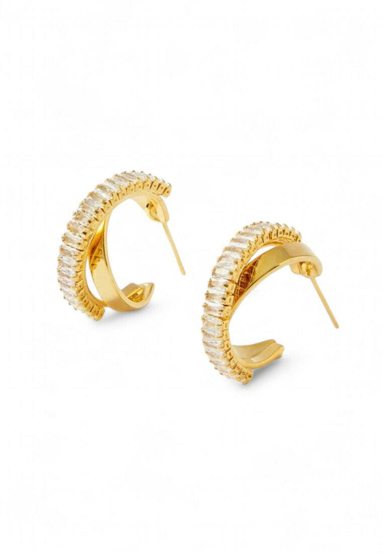Gold-Plated Criss Cross Rhinestone Earrings