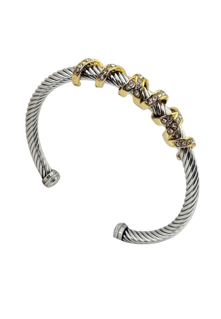 Two-Tone Rhinestone Open Cable Design Bracelet