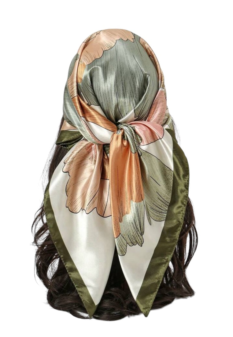 Green Floral Pattern Bandana Scarf