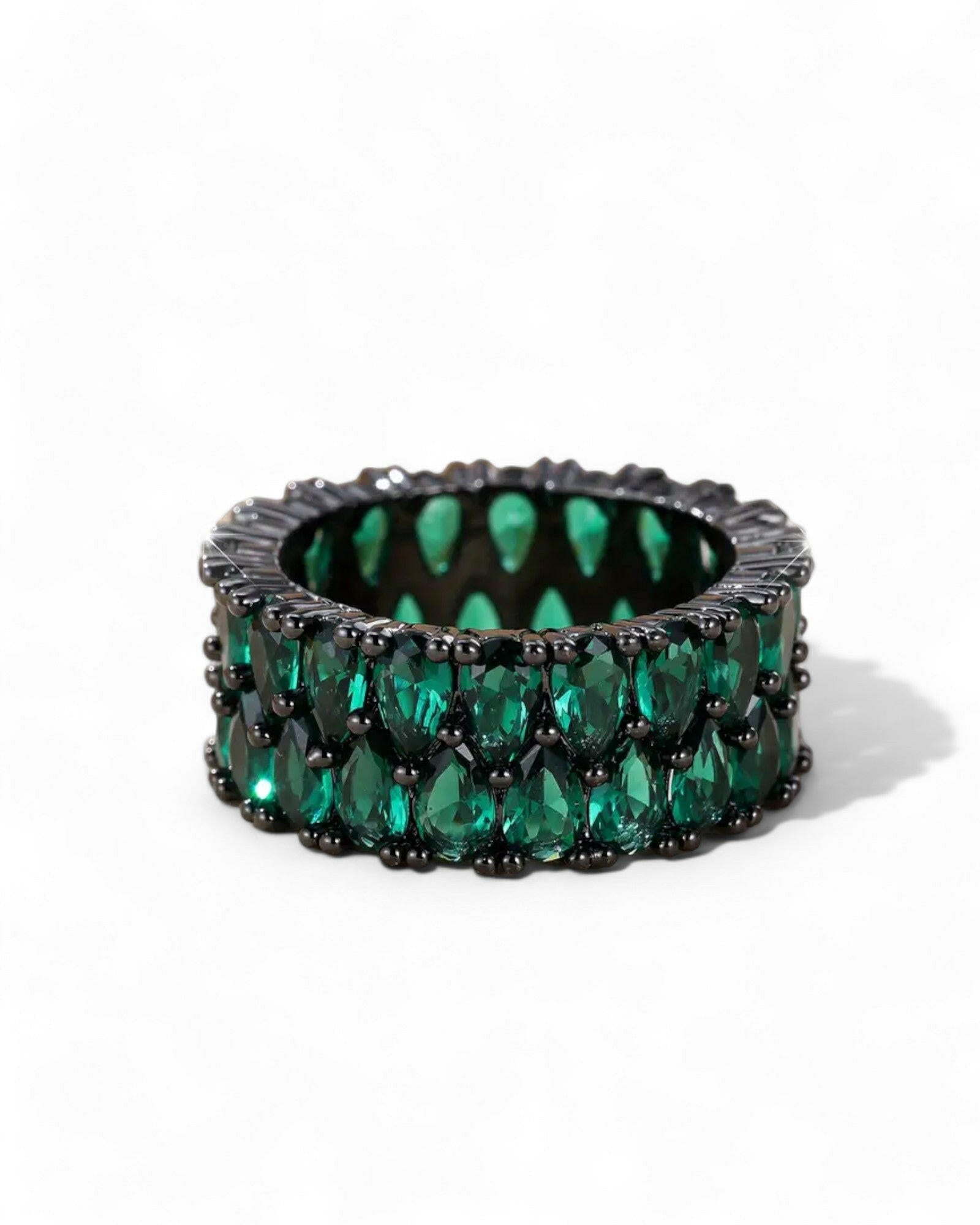 Dark Green Double Row Waterdrop Ring