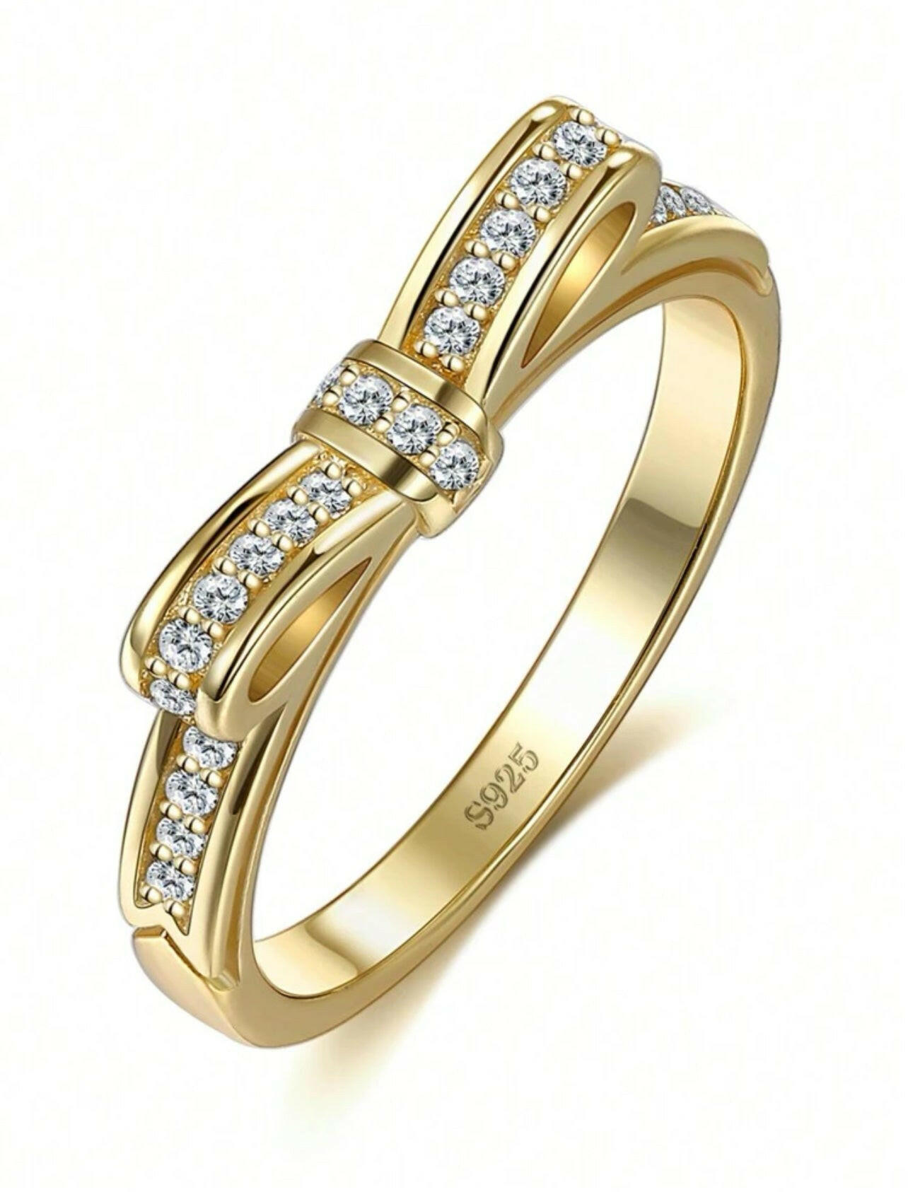 Cubic Zirconia Bow 925 Sterling Silver 14k Gold-Plated Ring
