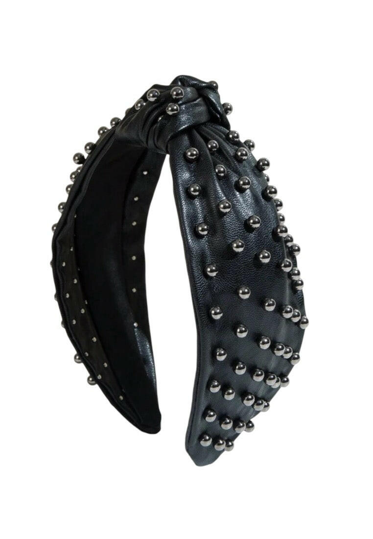 Black Leather Knot Pearl Headband