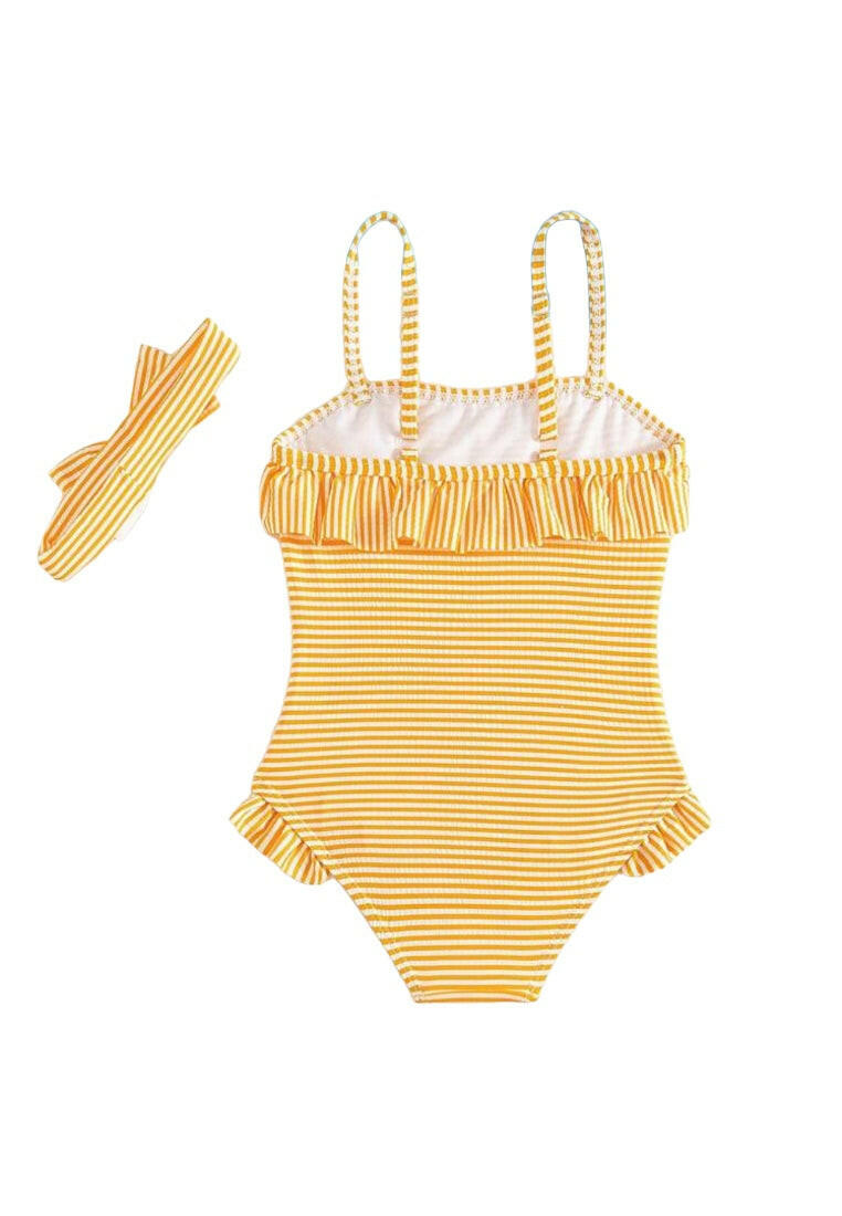 Baby Girl Striped Ruffle Trim One Piece Swimsuit