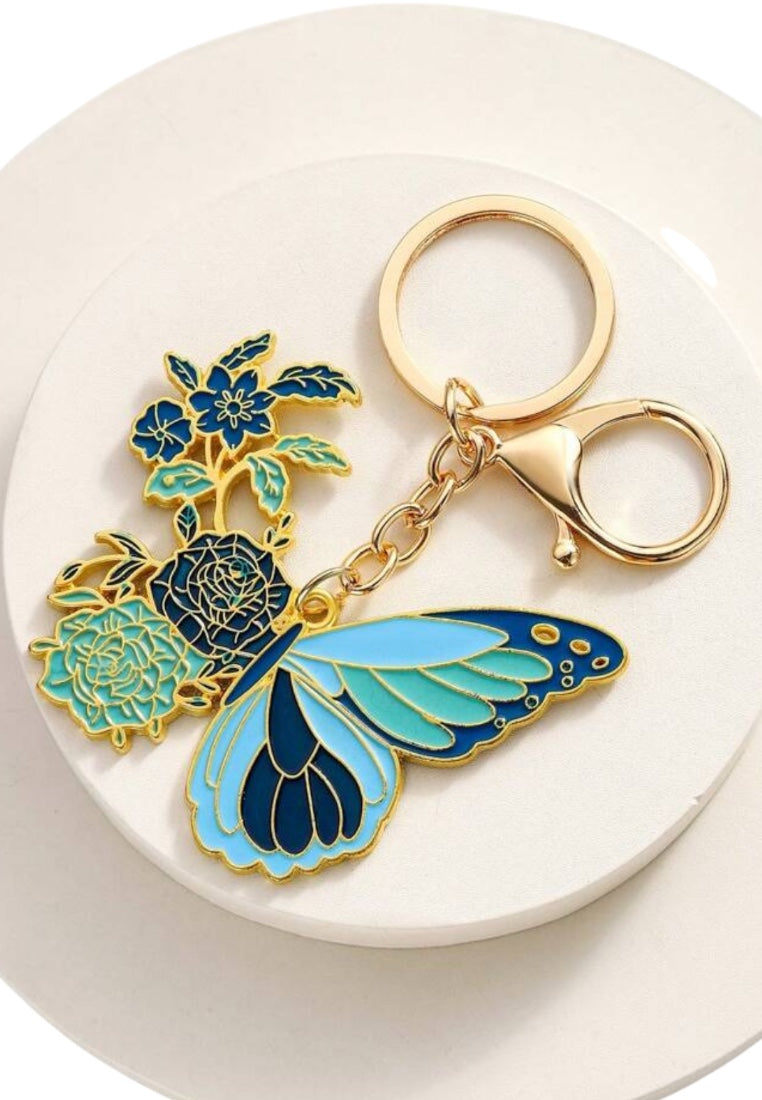 Blue Floral Butterfly Keychain