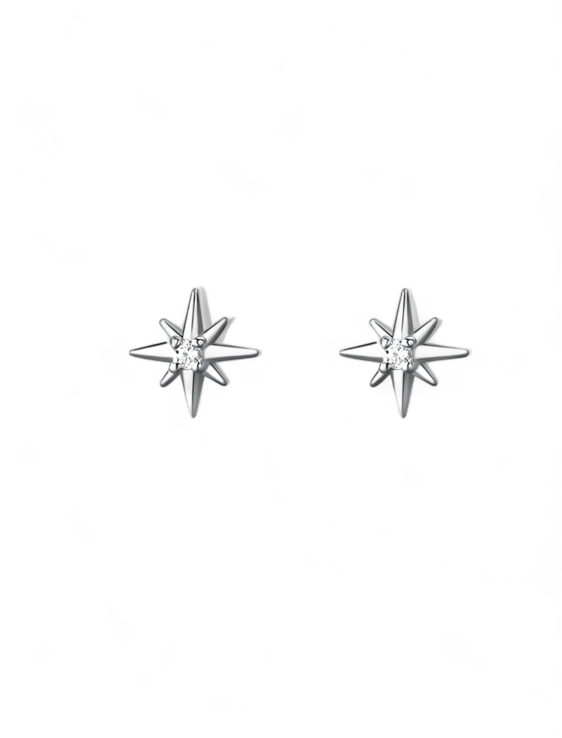 Sterling Silver Cubic Zirconia Eight-pointed Star Symmetric Earrings