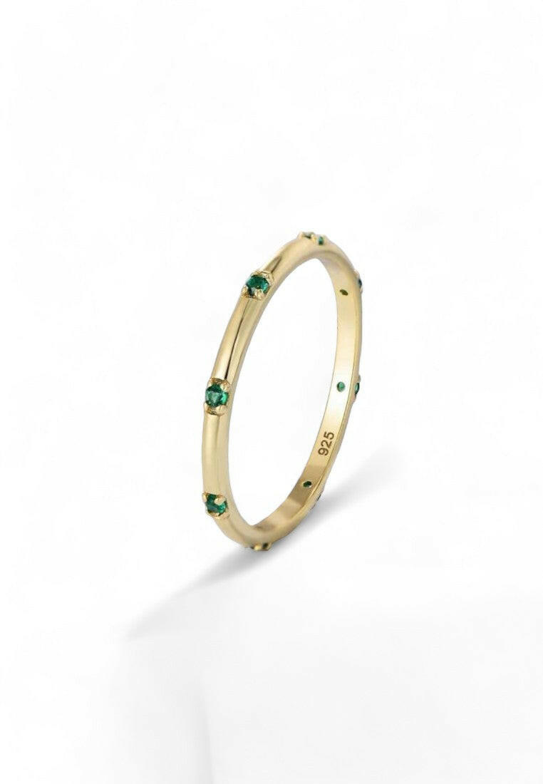925 Silver Gold-plated Small Green Cubic Zirconia Ring