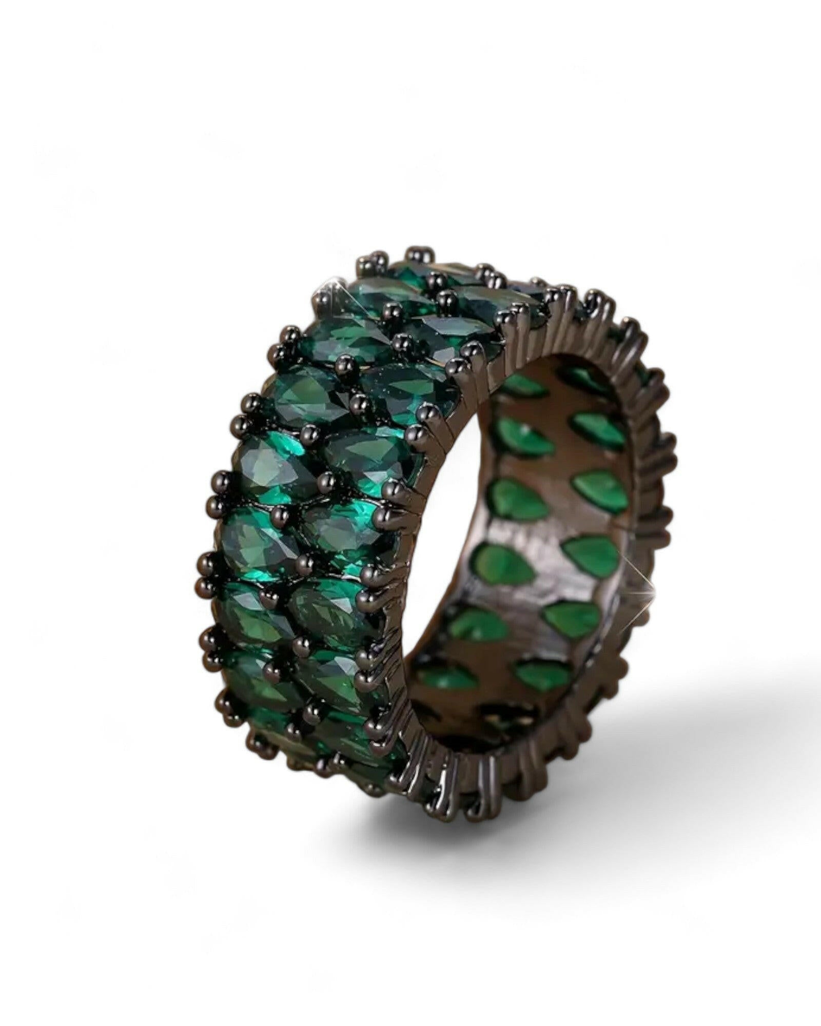 Dark Green Double Row Waterdrop Ring