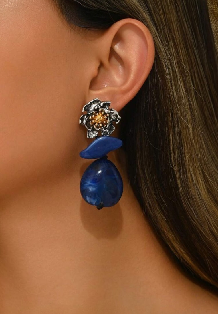 Retro Bohemian Silver-Tone Metal Flower Blossom Earrings