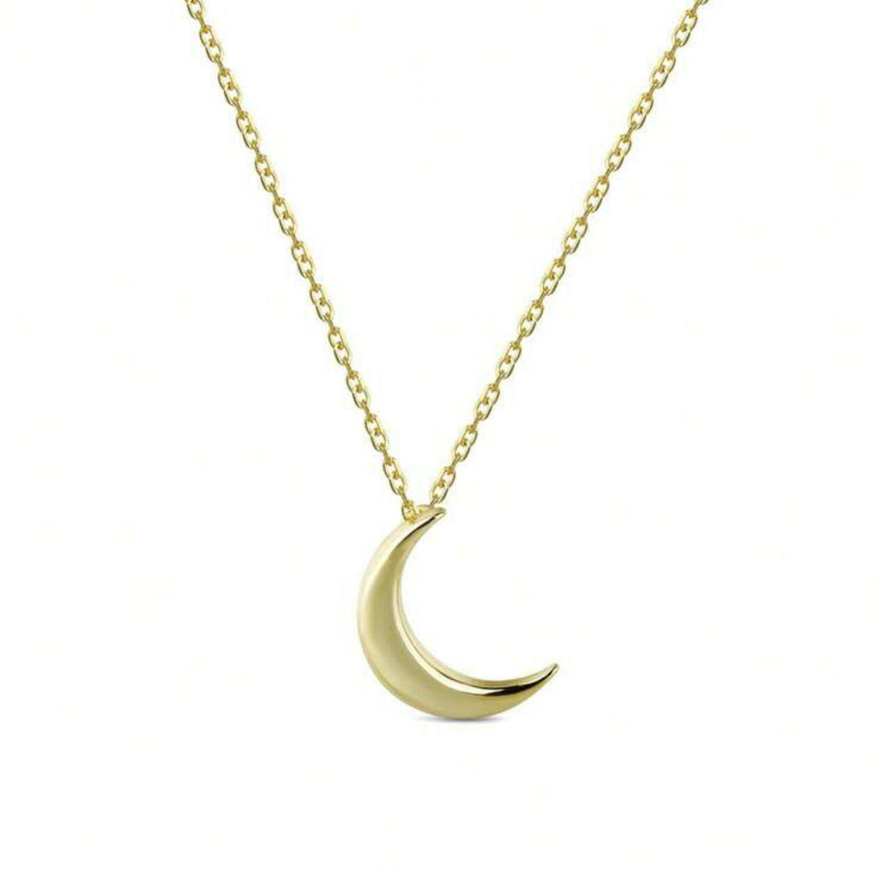 925 Sterling Silver Polished Moon Pendant Necklace