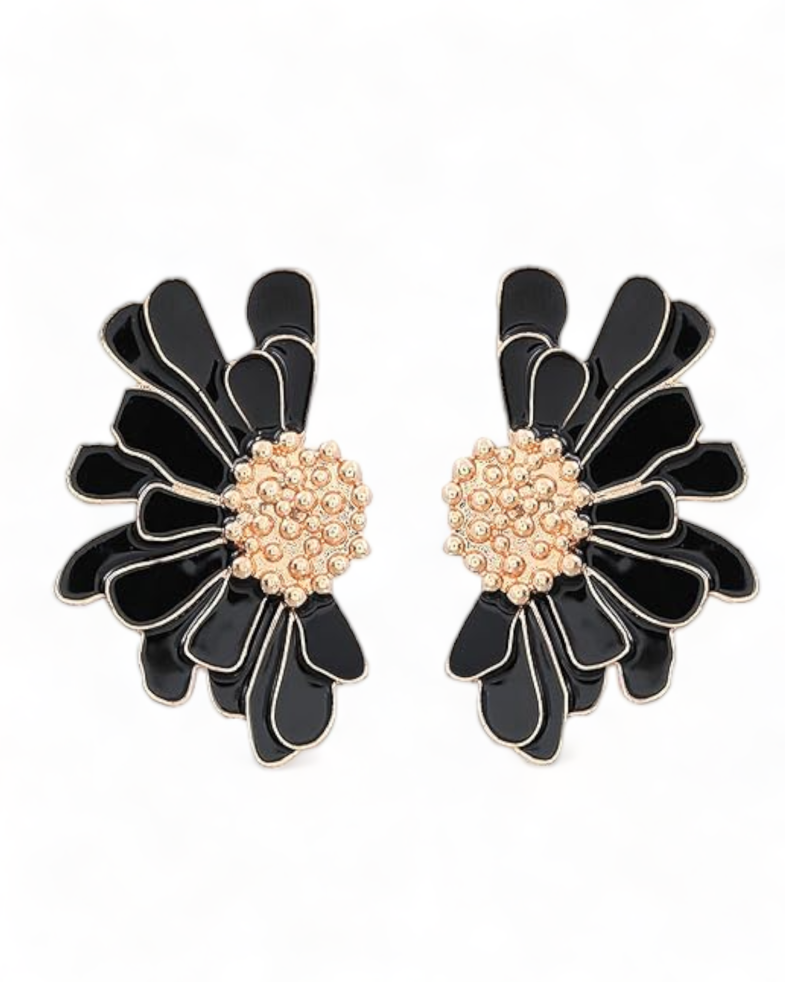 Black Flower Decor Stud Earrings