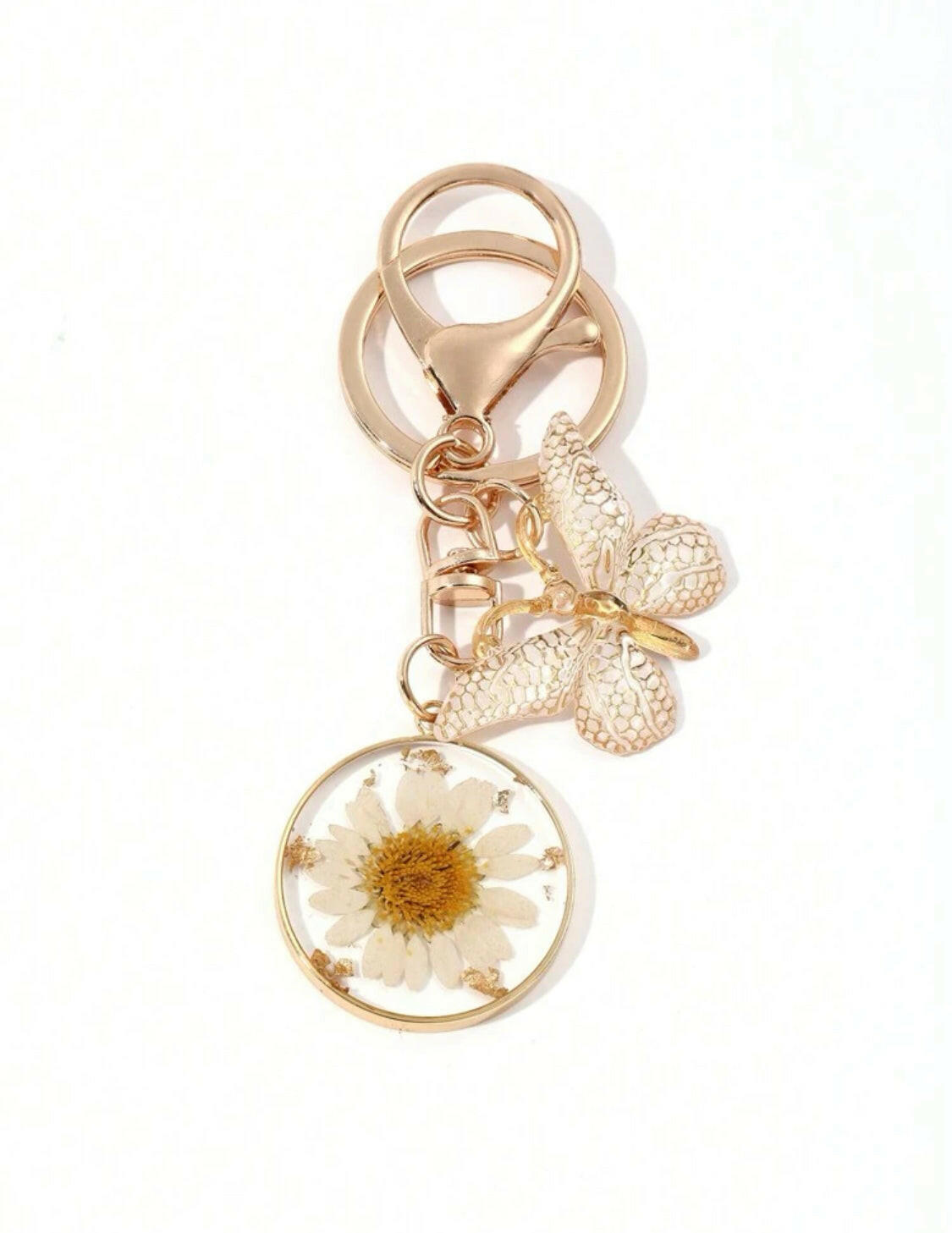 Daisy & Butterfly Keychain Pendant