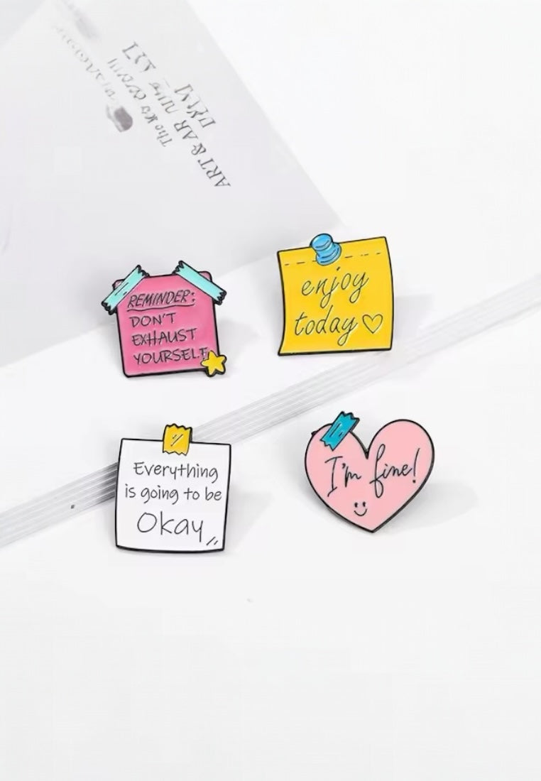 4pcs/set Cartoon Sticky Notes Design Hard Enamel Pins Brooches