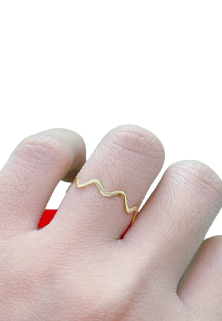 S925 Silver Retro Vintage Geometric Asymmetrical Wavy Gold Finger Ring