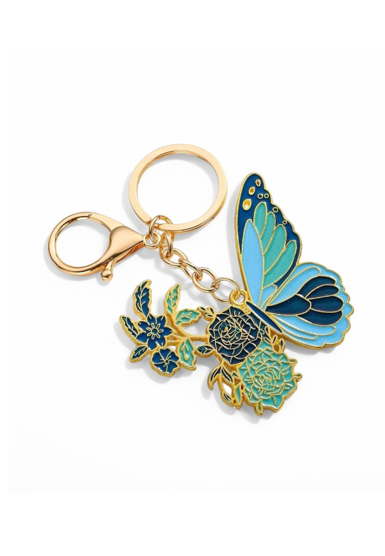 Blue Floral Butterfly Keychain