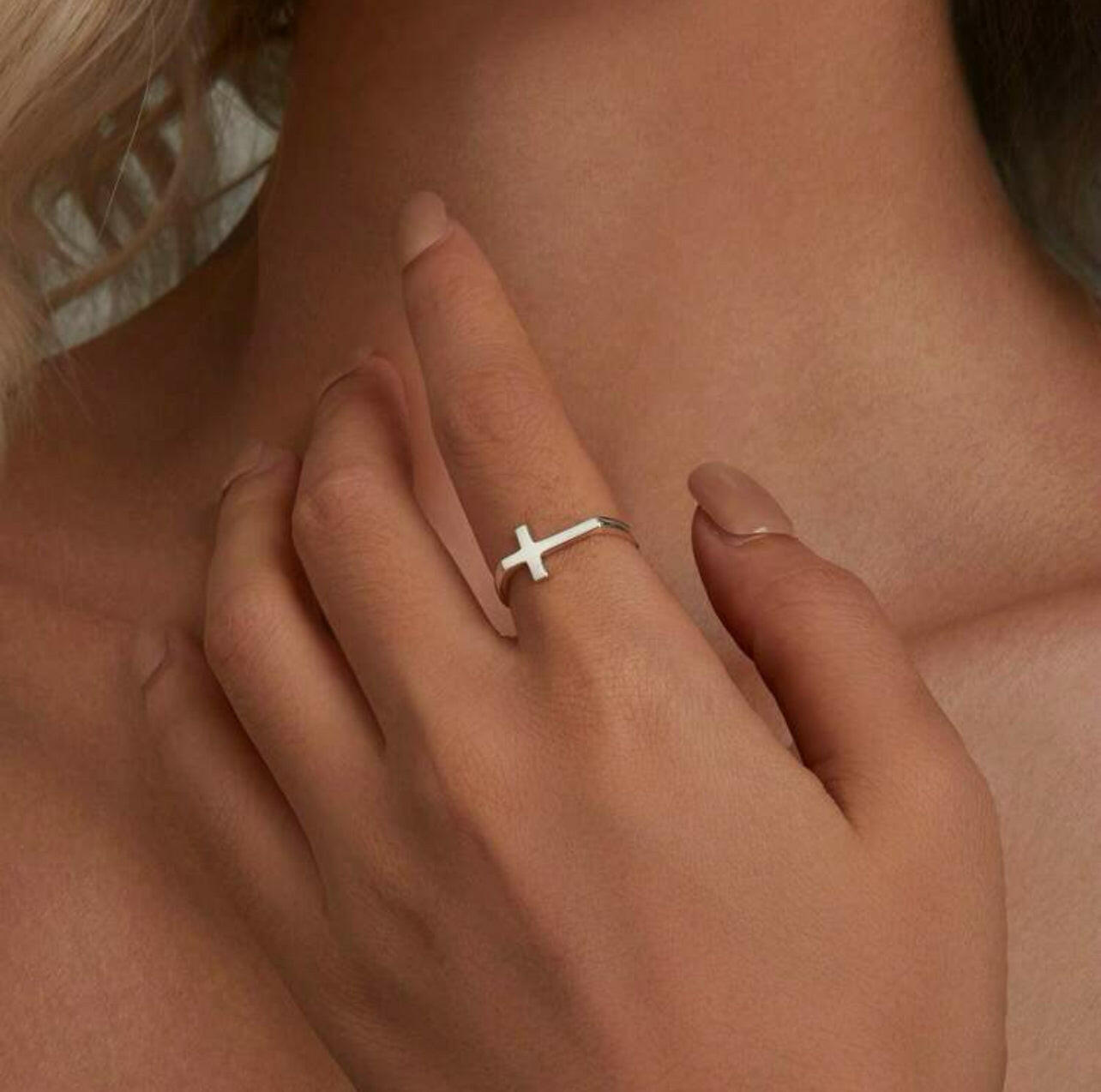 S925 Sterling Silver Faith Cross Charm Ring