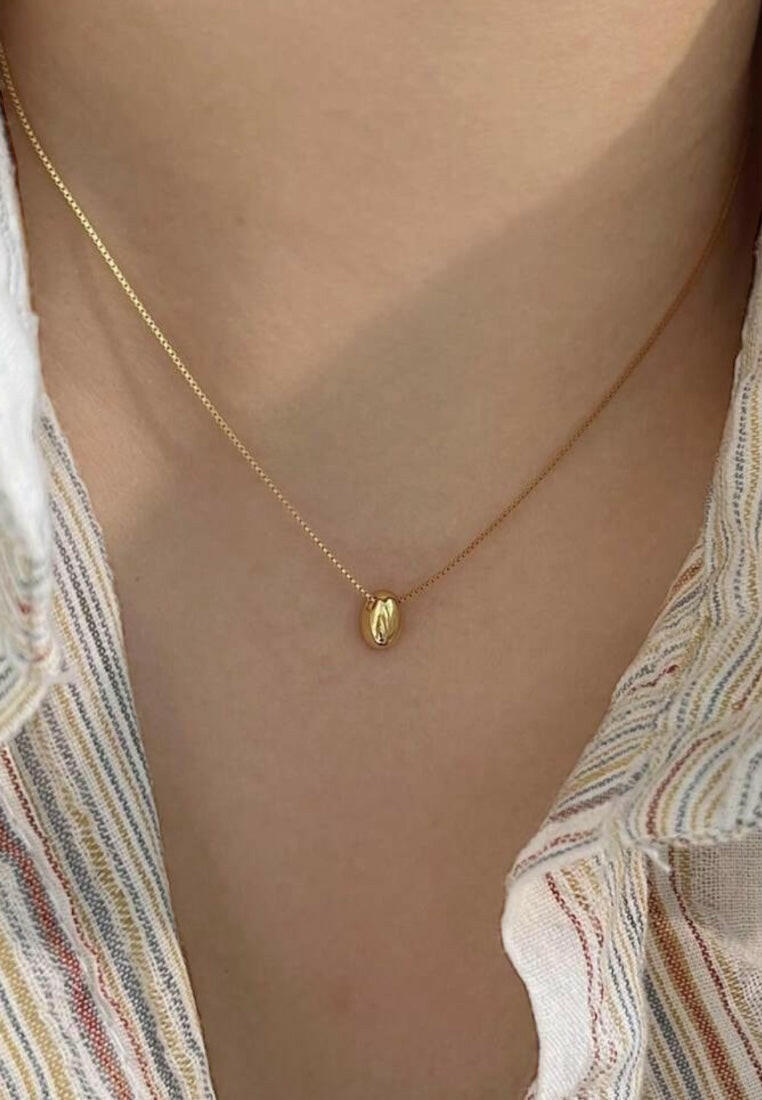 925 Sterling Silver Oval Bean Necklace