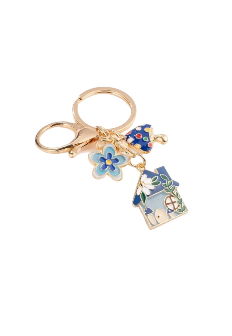 Blue Mushroom Home Charm Keychain