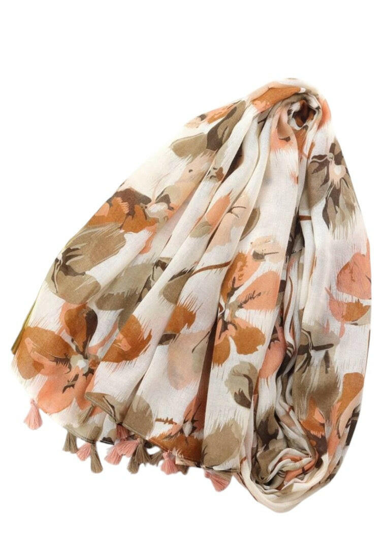 Tassel Butterfly And Flower Pattern Printed Scarf Elegant