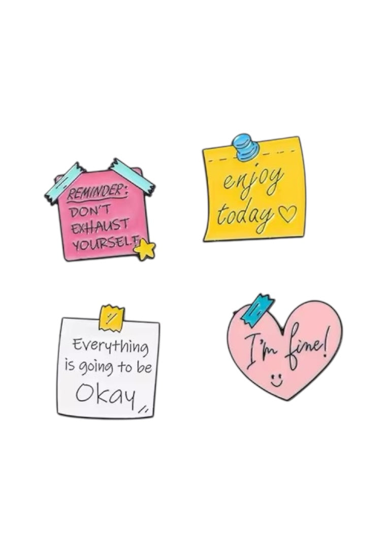 4pcs/set Cartoon Sticky Notes Design Hard Enamel Pins Brooches